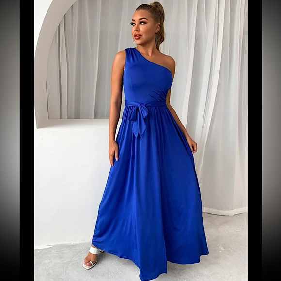 joyfunear | Dresses | Joyfunear One Shoulder Tie Front Split Thigh Royal Blue Dress | Poshmark joyfunear | Dresses | Joyfunear One Shoulder Tie Front Split Thigh Royal Blue Dress | Poshmark